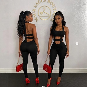 Nouvelle Collection Été : Ensemble <span class=keywords><strong>Combinaison</strong></span> Moulante Sexy Sans Manches à Bretelles et Taille Haute, Couleur Unie, Style Streetwear Évidé - Product Image 1