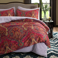 Parure de lit de luxe européenne en coton satiné, motif Paisley 60s, housse de couette et drap-housse avec taies d'oreiller, 100% coton de haute qualité pour la maison