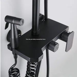 Ensemble <span class=keywords><strong>de</strong></span> <span class=keywords><strong>douche</strong></span> en acier inoxydable 304 noir, design italien classique, <span class=keywords><strong>barre</strong></span> coulissante, pomme <span class=keywords><strong>de</strong></span> <span class=keywords><strong>douche</strong></span> carrée à quatre fonctions, pressurisée, trois vitesses - Product Image 4