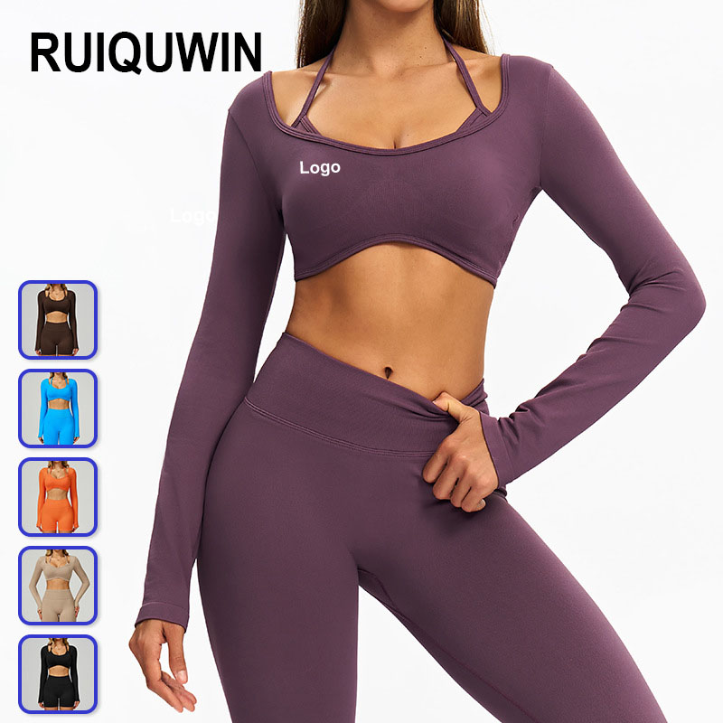 RUIQUWIN Wholesale Women's Seamless Workout Top Slim-Fit Long Sleeve Yoga Shirt For Running Gym High-Stretch Activewear