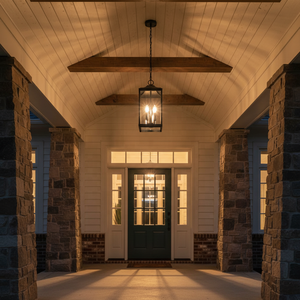 Lanterna da Portico a 3 Luci in Vetro Trasparente Nero Opaco, Lampada Pendente per Esterni di Media Dimensione per Ingresso e Porta d'Entrata OEM - Product Image 3