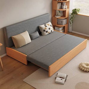 XHA Modern Minimalist Sofa <b>Bed</b> Full Size Fabric Upholstered Oak Wood <b>Frame</b> <b>Soft</b> <b>Bed</b> Design - Product Image 2