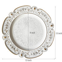 Assiettes de présentation en plastique vintage de 13 pouces à bord floral, blanches, pour mariage, décorations de table, assiettes de présentation en plastique pour le dîner