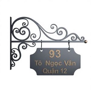 Support de fixation pour numéro de maison extérieur en fer forgé KHP, design classique, fabrication durable, taille personnalisée pour villa de luxe - Product Image 1