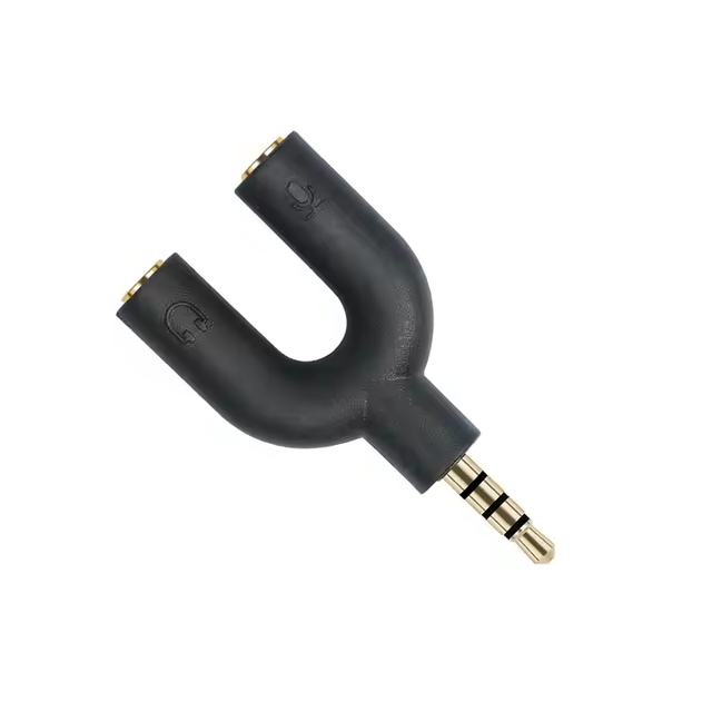 Dual 3.5 Female to Single TRRS Male U Shaped Adapter for Audio Stereo Headphone and MIC