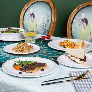Ensemble de <span class=keywords><strong>vaisselle</strong></span> de table, assiettes de cuisine, <span class=keywords><strong>vaisselle</strong></span> en mélamine perlée, <span class=keywords><strong>vaisselle</strong></span> de luxe blanche en relief - Product Image 2