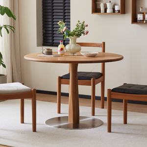 Mesa de Comedor Redonda de Teca Africana, Estilo Japonés Artístico Vintage, para Seis Personas, Desmontable, para Uso en Balcón del Hogar - Product Image 1