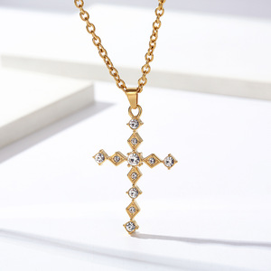 yunnique style diamond-encrusted cross <b>titanium</b> steel necklace, elegant and stylish women's clavicle <b>chain</b>, colorfa - Product Image 1