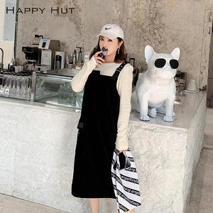 แฮปปี้ฮัทชุดเดรสผ้าลูกฟูกสีดำสำหรับผู้หญิง ความยาวปานกลาง คอกลม ทรงตรง N7485 - Product Image 2
