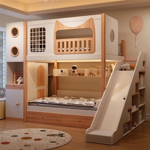 Lit superposé rose à motif chaton moderne JS pour filles, lit pour enfants avec rangement et barrière haute, ensemble de meubles pour <span class=keywords><strong>chambre</strong></span> d'enfant - Product Image 3