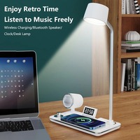 Lampe de table LED intelligente à chargement sans fil avec haut-parleur Bluetooth Lampe de protection des yeux à calendrier perpétuel de bureau Veilleuse de chevet