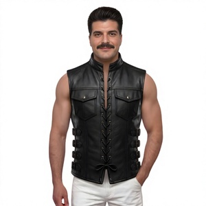 Wholesale Customized Design Men's PU Leather <b>Biker</b> Vest High Quality Motor <b>Biker</b> <b>Waistcoat</b> Woolen Winter Button - Product Image 1