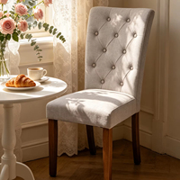 Chaise de salle à manger moderne en lin beige clair, dossier capitonné en losange, pieds en bois naturel, pour la maison, le bureau, le bar, certifiée BSCI