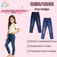 Leggings en jean déchirés à taille élastique pour enfants, coupe skinny, longueur cheville, pour petites filles, pantalon décontracté quotidien