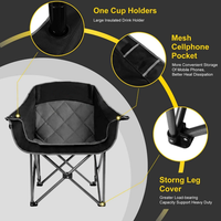 Chaise de camping rembourrée surdimensionnée, robuste, pliable en quatre parties, portable pour l'extérieur - Supporte 500 lb
