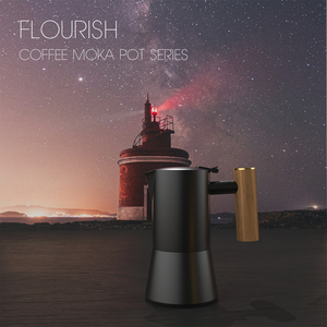 Hsupports DHPO Stovetop — Machine à café expresso en acier inoxydable, Pot Moka, luxe italien, avec poignée en bois - Product Image 2