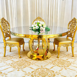 Mesa de Comedor Redonda para Eventos de Boda, Base Redonda de Acero Inoxidable, Mesa Redonda de Cristal Espejo, Mesa de Comedor de Lujo para Banquetes de Hotel - Product Image 2