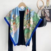 Écharpe carrée à motif de nénuphar sur fond clair et serein - Écharpe verte de type soie pour le cou