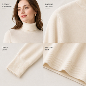 Pull en cachemire pour femme, col roulé, coupe ajustée, col haut, personnalisable avec logo, haut de gamme, doux, chaud et polyvalent - Product Image 3