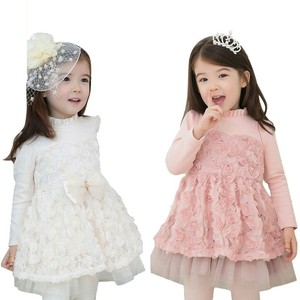 Nuevo Diseño de Vestido de Niña 2017, Elegante Vestido de Princesa con Flores de Rosa y Lazo - Product Image 1