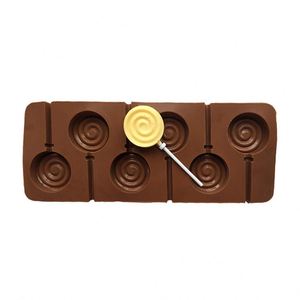 6-Cavity DIY Round Spiral Swirl Shape 3D Silicone Lollipop Mold Candy Chocolate Gummy Fondant <b>Mould</b> Bakeware, Baking Tools Tray - Product Image 1