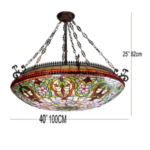 Lámpara Colgante de Techo de Gran Tamaño de 40 Pulgadas, Diseño UFO, Vidrio Artístico Tiffany, Lámpara para Hotel, Villa y Comedor - Product Image 6