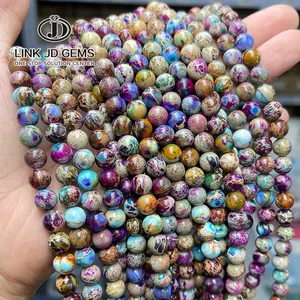 JD 4mm 6mm 8mm 10mm Forma Redonda Solto Natural Gemstone Beads Tingido Cor Flor Imperador Roxo Pedra Beads para Fazer Jóias