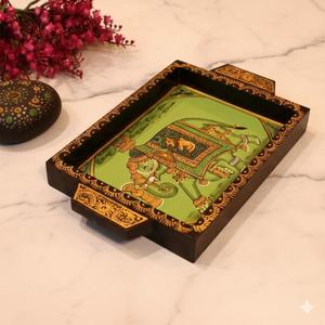 Hand Painted Serving Tray Set, Decorative Wooden Tea & <b>Coffee</b> Trays with Handles for Dining <b>Table</b>, Home Decor & Gifting - Product Image 4