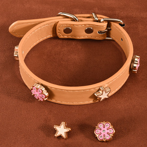 Four Leaf Clover Pet <b>Dog</b> Collar PU Leather DIY Adjustable Small Medium Breed Cat Collar Solid Color Double Layer - Product Image 2