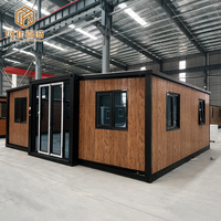 Casa Contenedor Expandible de Doble Ala, Villa de Jardín con Acabado de Madera, Cabaña para Invitados, Casa Móvil Modular Prefabricada de Instalación Rápida