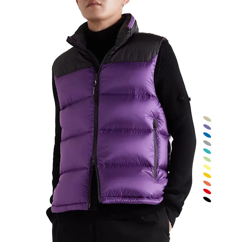 Custom two tone patchwork padded puffer down vest with pull out hood