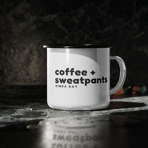 Esmalte Camp Cup 12oz Coffee & Sweatpants Lover's Outdoor WFH Mug Black Rim Apto para lavavajillas Anti-álcali/a prueba de ácido - Product Image 2