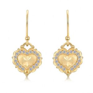 Dylam Unique Design High Jewelry Gold Plated 5A Zirconia Brushed Surface Heart Shape <b>Hook</b> <b>Earrings</b> for Women - Product Image 1