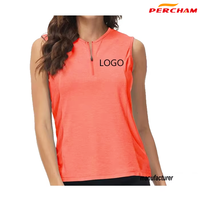 Pakaian olahraga desain kustom kaus Golf kerah risleting tanpa lengan atasan Tenis Wanita kaus tenis atletik