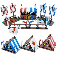 Miniatures en plastique MOC : Animaux, armes médiévales et antiques, tente militaire, support de visualisation, cheval de duel et scène de construction