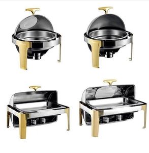 Scaldavivande di Lusso con Coperchio in Vetro, Set per Buffet Rotondo Dorato Decorativo, Scaldavivande di Lusso per Matrimoni Unici, Catering e Feste - Product Image 6