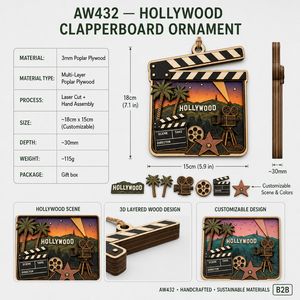 Adorno de Clapperboard de Hollywood |   Decoración de Madera Contrachapada de Álamo en 3D |   Regalo de Estudio Cinematográfico |   Venta al por Mayor OEM |   FSC CPSC |   Paseo de la Fama - Product Image 6