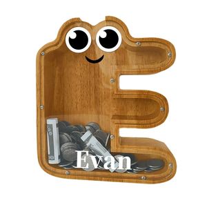 Caja de ahorro de dinero con letras grandes, hucha de madera para ahorrar dinero, tanque de almacenamiento transparente de madera maciza, tarro de cambio para niños - Product Image 5