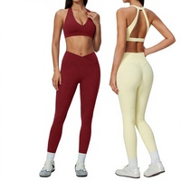 Ensemble soutien-gorge de sport haute performance et leggings à bretelles croisées pour femme - Séchage rapide, couche de base pour la course, motif uni, Spandex/Nylon