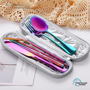 Eco-Friendly Modern Design Portable Stainless Steel Cutlery <b>Set</b> 8-Piece Includes Spoon/Fork/Knife/Chopsticks Carrying Case - Product Image 5