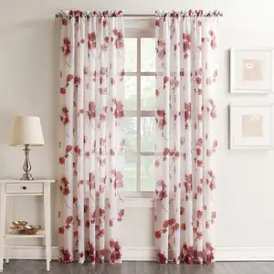 sheer windows fabric curtain print flower design wholesale