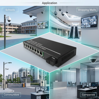 Convertidor de Fibra Óptica TINCAM 1, 8 Puertos Ethernet, 10/100Mbps, 20km, Monomodo, Doble Fibra SC, para Cámaras de Seguridad