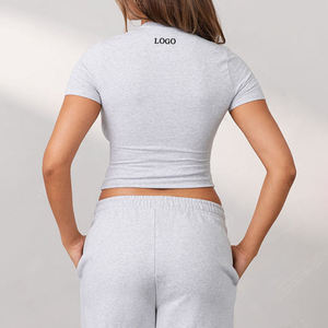 เสื้อครอปท็อปถักนิตติ้งสำหรับฤดูร้อน ระบายอากาศได้ดี เหมาะสำหรับออกกำลังกาย ฟิตเนส โยคะ แขนสั้น ทรงเข้ารูป - Product Image 6