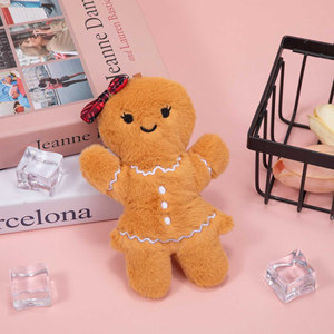 Low MOQ Chubby Christmas Gingerbread Man Bow Keychain Plush Toys 4inch Stuffed Animal Toys Crane <b>Machine</b> <b>Arcade</b> for Shop Display - Product Image 1