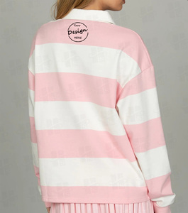 Camiseta de Rugby Personalizada con Bordado, de Algodón Grueso de 250 GSM, a Rayas, al por Mayor, Talla Grande, Polo de Manga Larga <span class=keywords><strong>para</strong></span> Mujer - Product Image 4