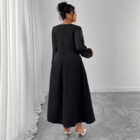 Robe noire à col carré et manches longues, taille plus, robe midi élégante pour femmes, tenue de soirée formelle pour l'automne et l'hiver