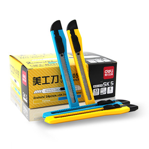 Deli Utility Knife 130mm Plastic Handle Stainless Steel Blade For Paper Cutting And Wallpaper Trim Blue And Yellow - Product Image 5
