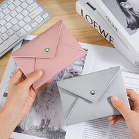 Dompet Kartu Wanita Model Korea Terbaru Bahan PU Kancing Depan, Ukuran Pendek, Kantong Uang, Dompet Amplop Kreatif