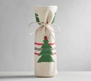 Sac fourre-tout en toile de coton écologique pour vin de Noël avec cordon de serrage et poignée pour l'emballage du vin et des aliments, cadeau de fête - Product Image 3