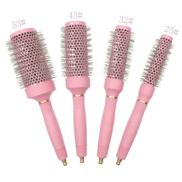 Pink ceramic round hair brush for professional salon